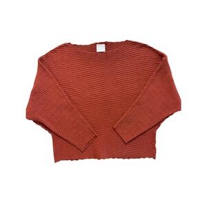 Kerisma Womens Rust Orange Textured Batwing Boat Neck Knit Sweater Pullover